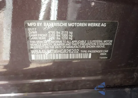 2017 BMW 440I Gran Coupe from USA, damaged, VIN WBA4E3C36HG826202